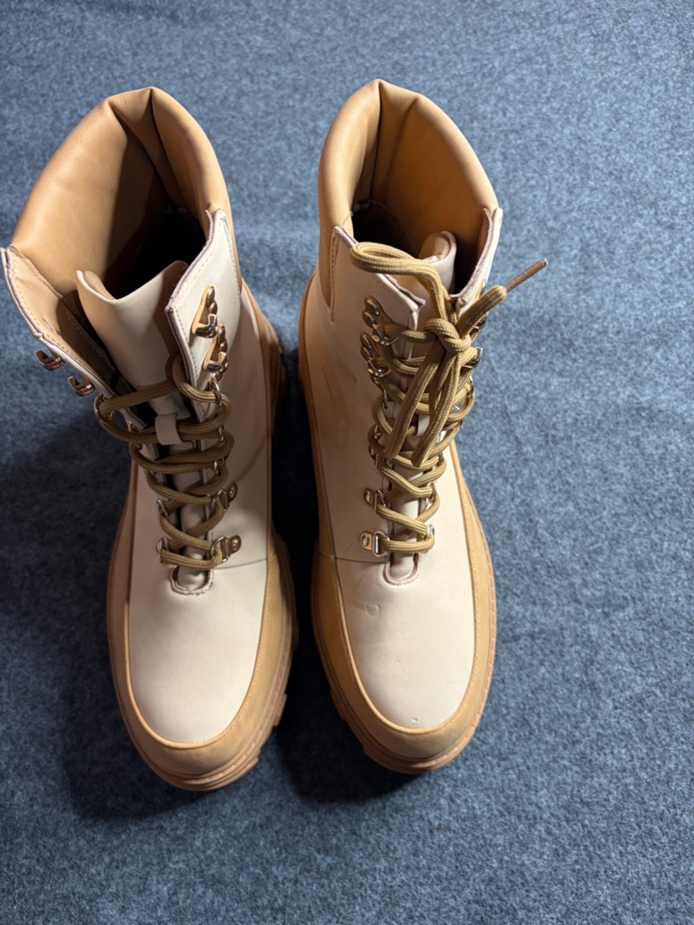 Women’s Cream-Tan Winter Lace-Up Rain Boots